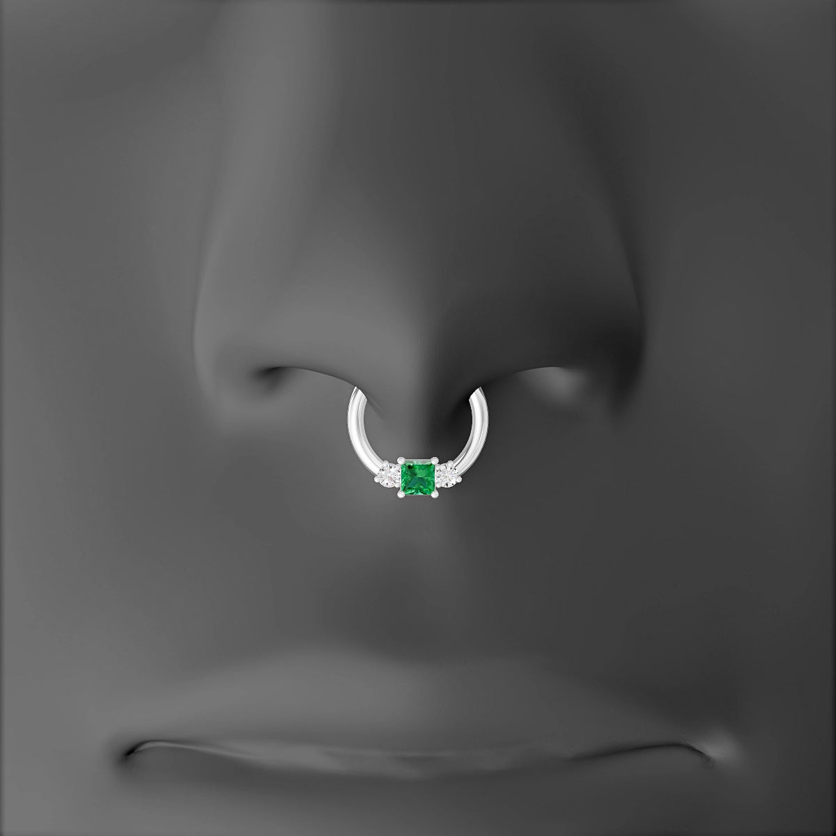 Grace | 18k White Gold 8 mm Trilogy Princess Emerald & Diamond Septum Piercing