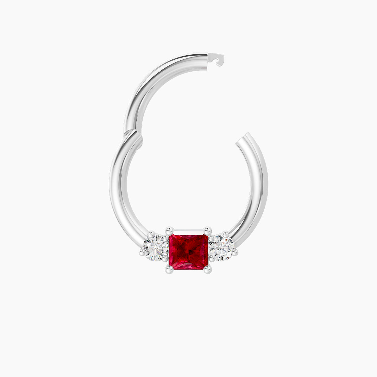 Grace | 18k White Gold 8 mm Trilogy Princess Ruby & Diamond Septum Piercing