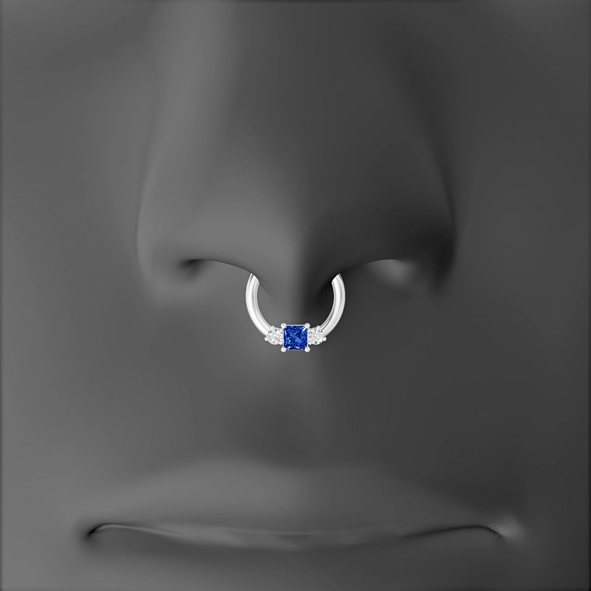 Grace | 18k White Gold 8 mm Trilogy Princess Sapphire & Diamond Septum Piercing