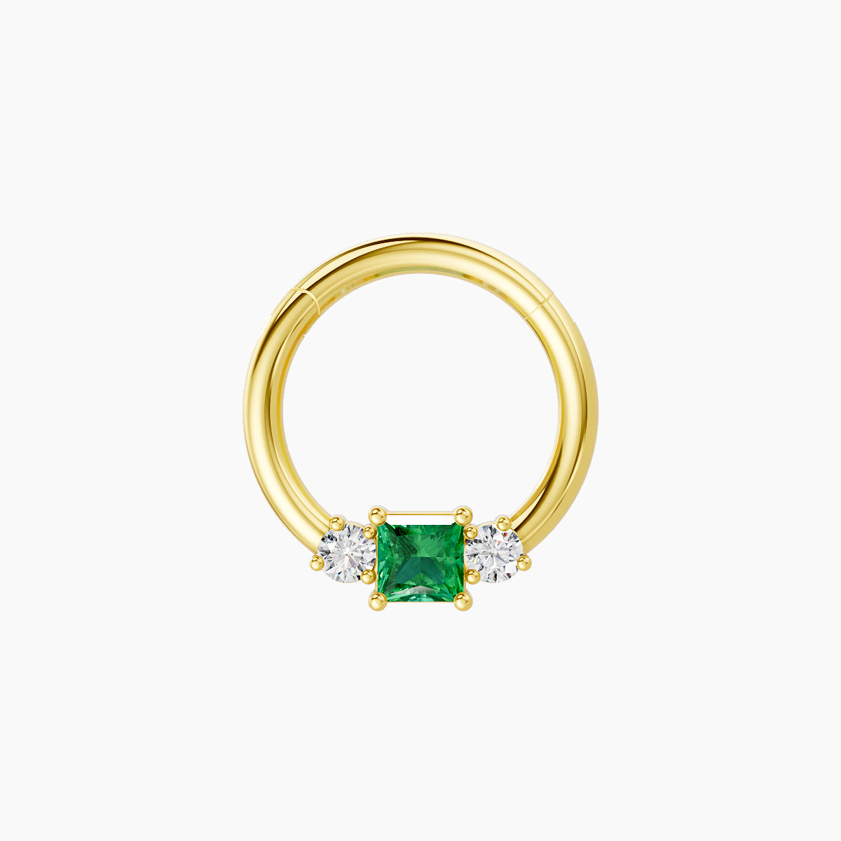 Grace | 18k Yellow Gold 8 mm Trilogy Princess Emerald & Diamond Septum Piercing