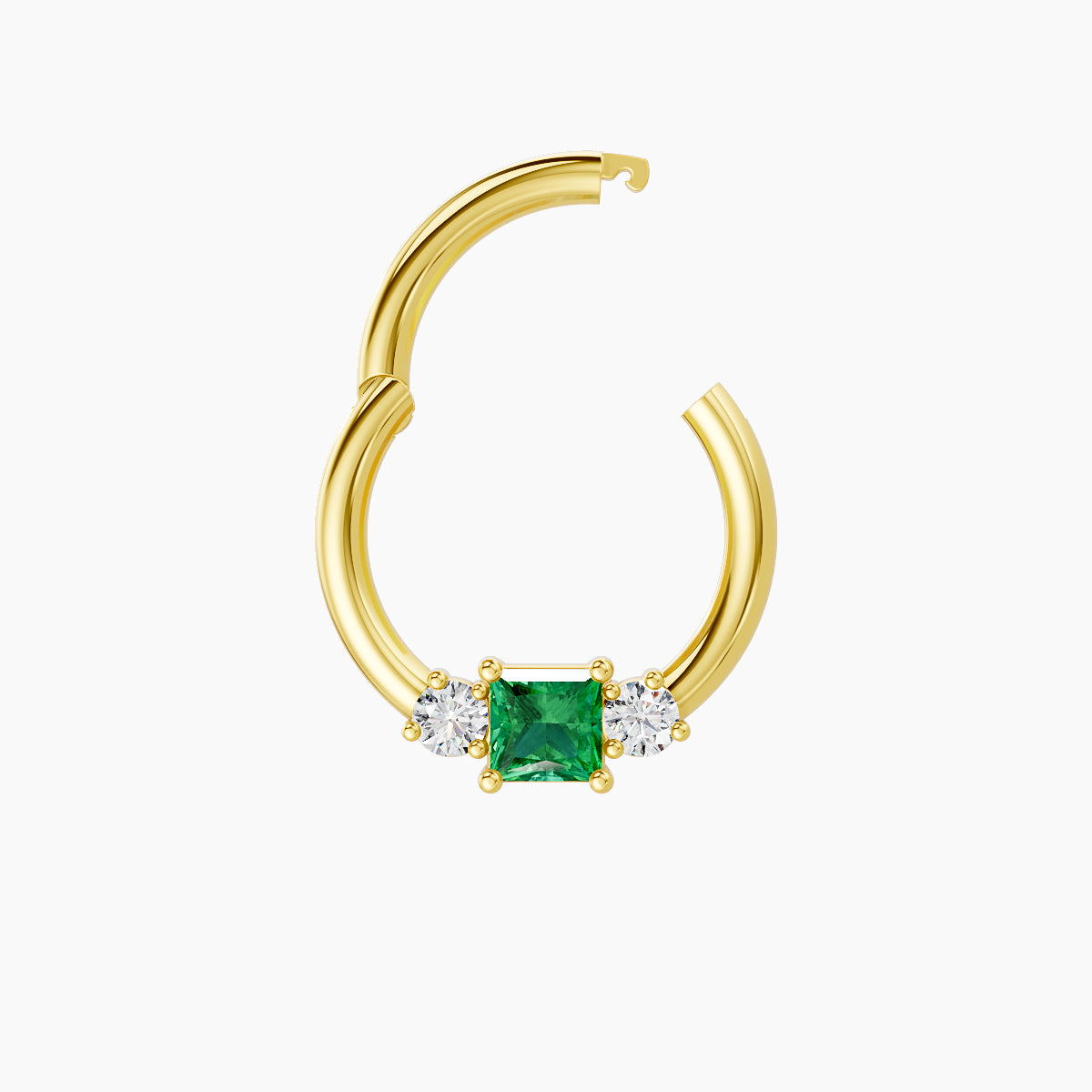 Grace | 18k Yellow Gold 8 mm Trilogy Princess Emerald & Diamond Septum Piercing