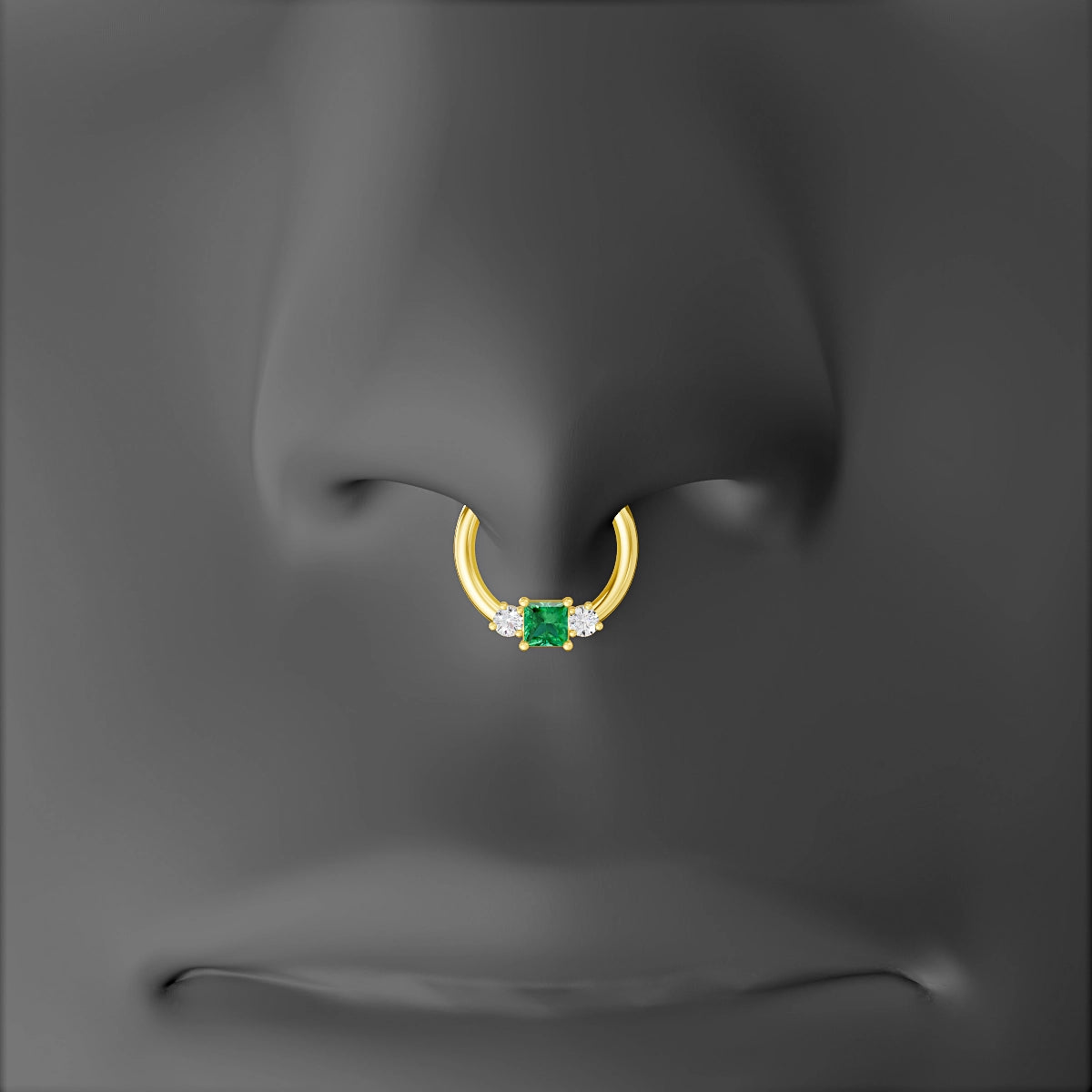 Grace | 18k Yellow Gold 8 mm Trilogy Princess Emerald & Diamond Septum Piercing