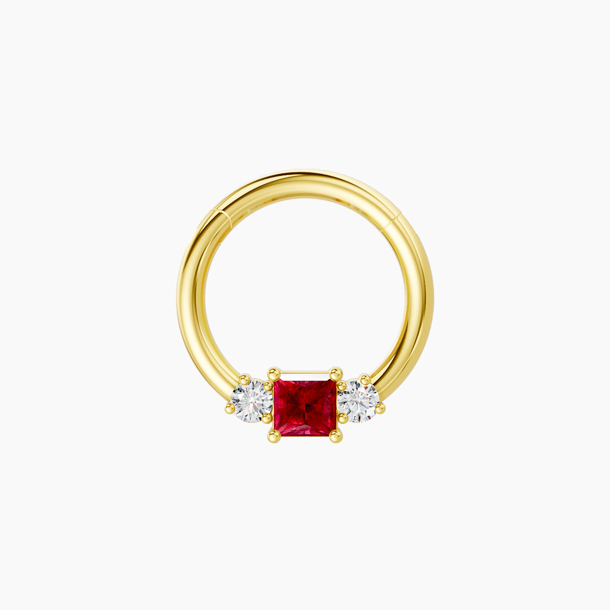 Grace | 18k Yellow Gold 8 mm Trilogy Princess Ruby & Diamond Septum Piercing