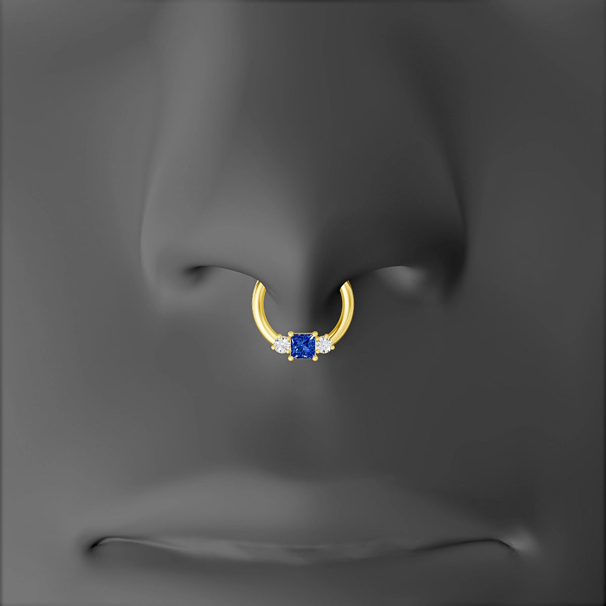 Grace | 18k Yellow Gold 8 mm Trilogy Princess Sapphire & Diamond Septum Piercing