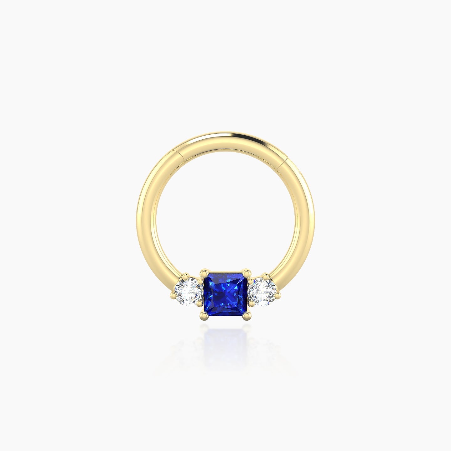 Grace | 18k Yellow Gold 8 mm Trilogy Princess Sapphire & Diamond Septum Piercing