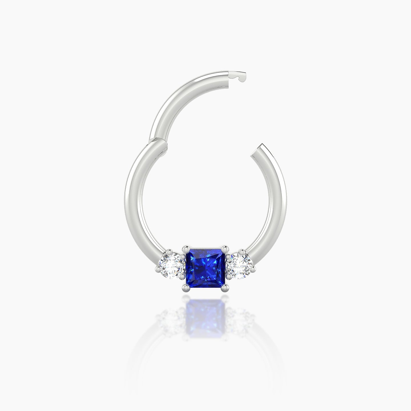 Grace | 18k White Gold 8 mm Trilogy Princess Sapphire & Diamond Septum Piercing