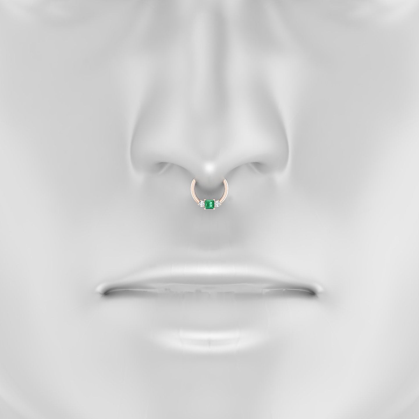 Grace | 18k Rose Gold 8 mm Trilogy Princess Emerald & Diamond Septum Piercing