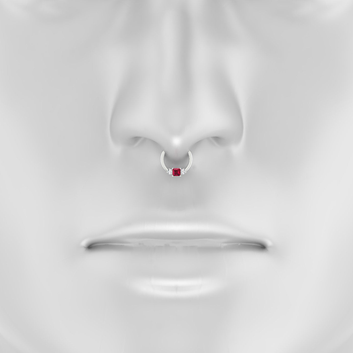 Grace | 18k White Gold 8 mm Trilogy Princess Ruby & Diamond Septum Piercing