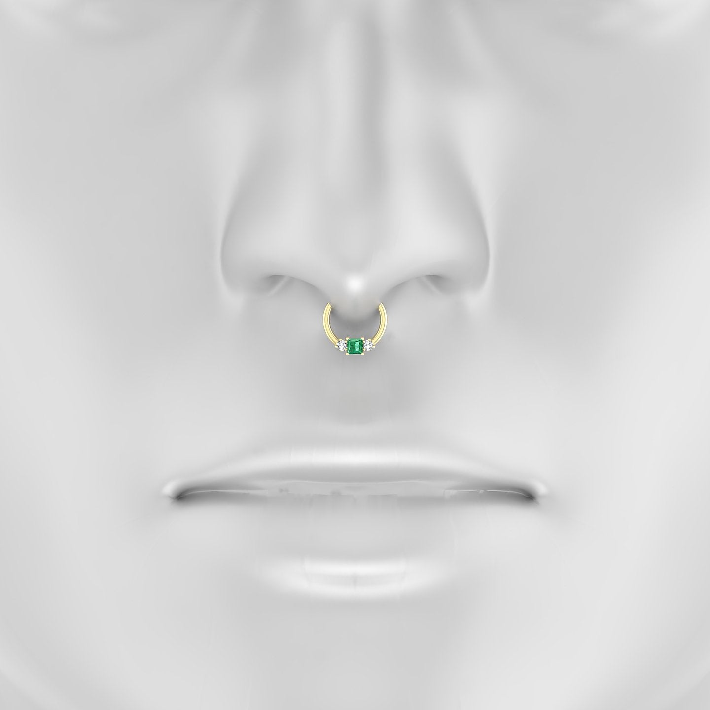 Grace | 18k Yellow Gold 8 mm Trilogy Princess Emerald & Diamond Septum Piercing