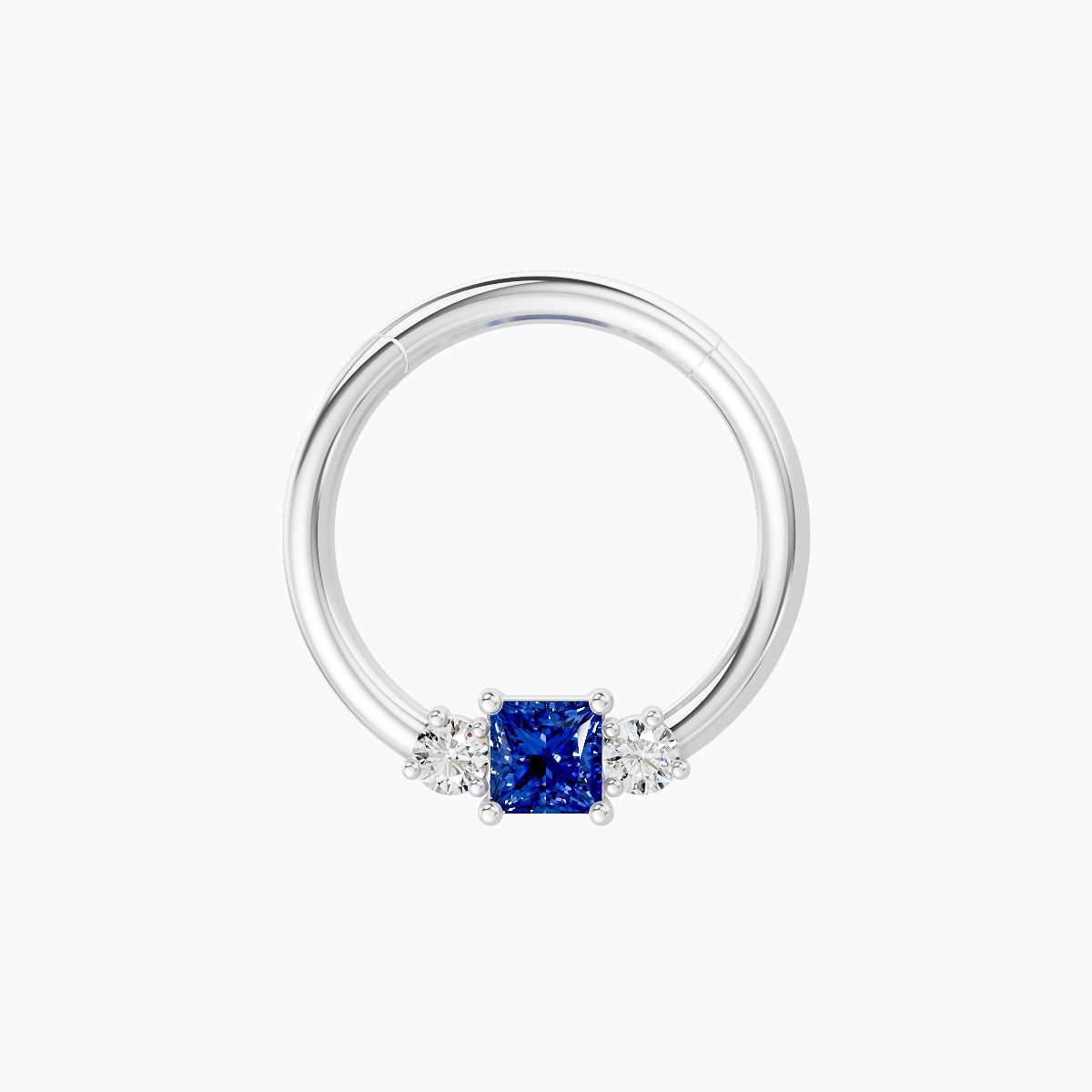 Grace | 18k White Gold 9.5 mm Trilogy Princess Sapphire & Diamond Daith Piercing