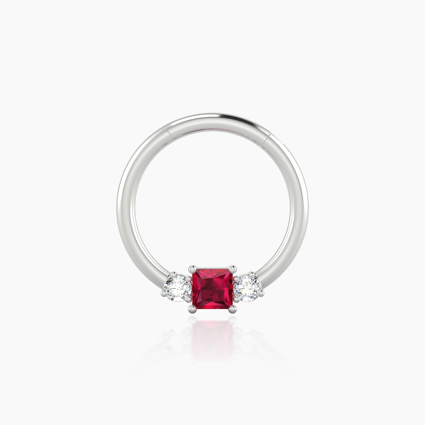 Grace | 18k White Gold 9.5 mm Trilogy Princess Ruby & Diamond Daith Piercing