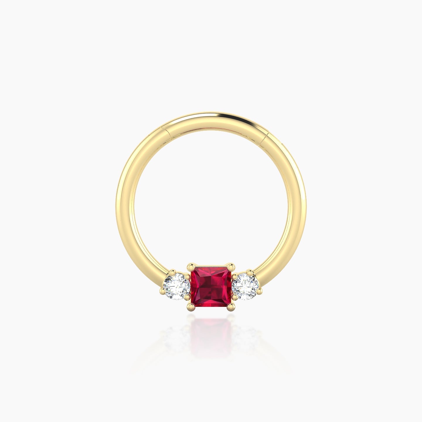 Grace | 18k Yellow Gold 9.5 mm Trilogy Princess Ruby & Diamond Daith Piercing