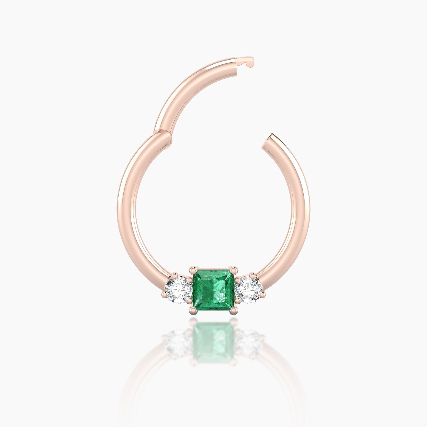 Grace | 18k Rose Gold 9.5 mm Trilogy Princess Emerald & Diamond Daith Piercing