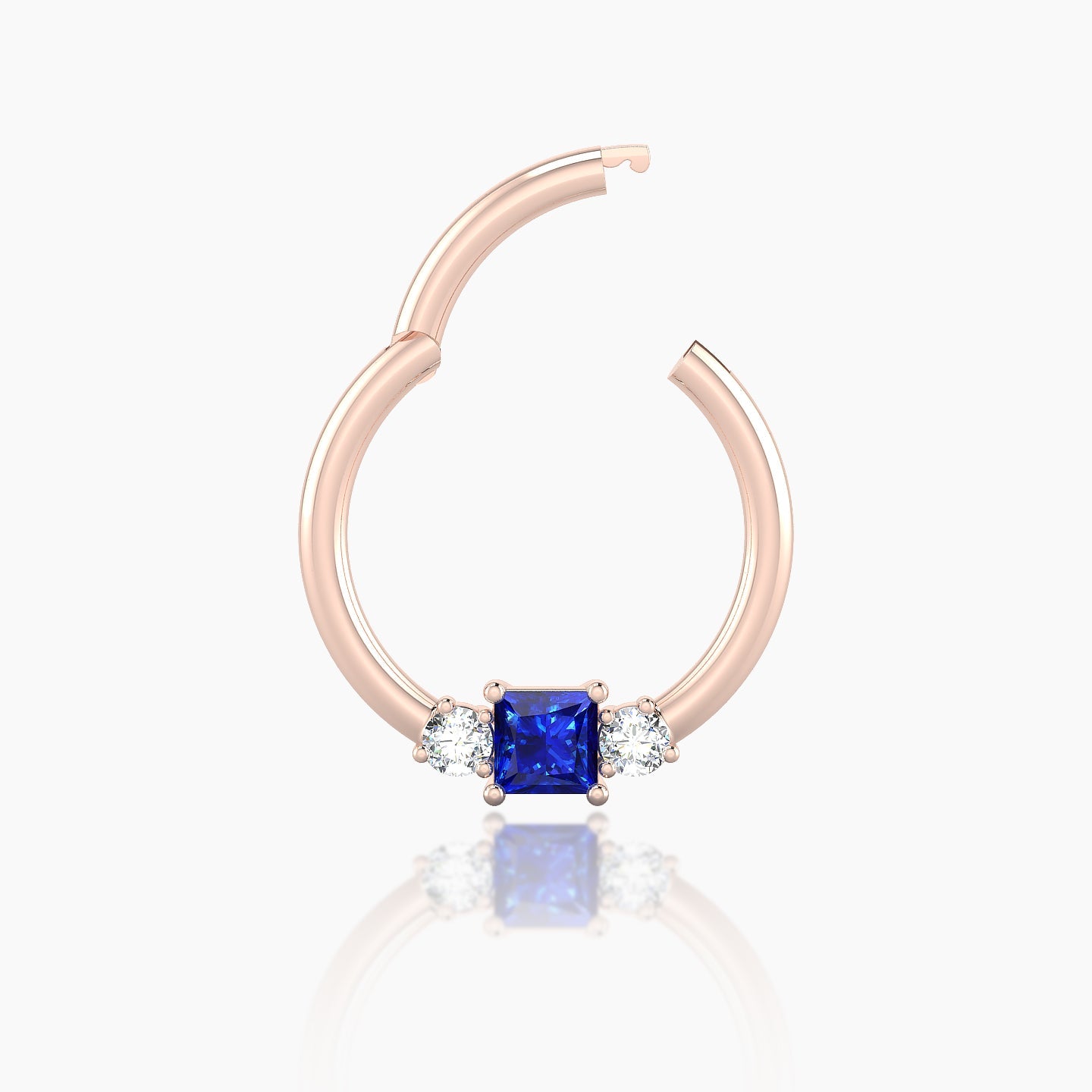 Grace | 18k Rose Gold 9.5 mm Trilogy Princess Sapphire & Diamond Daith Piercing