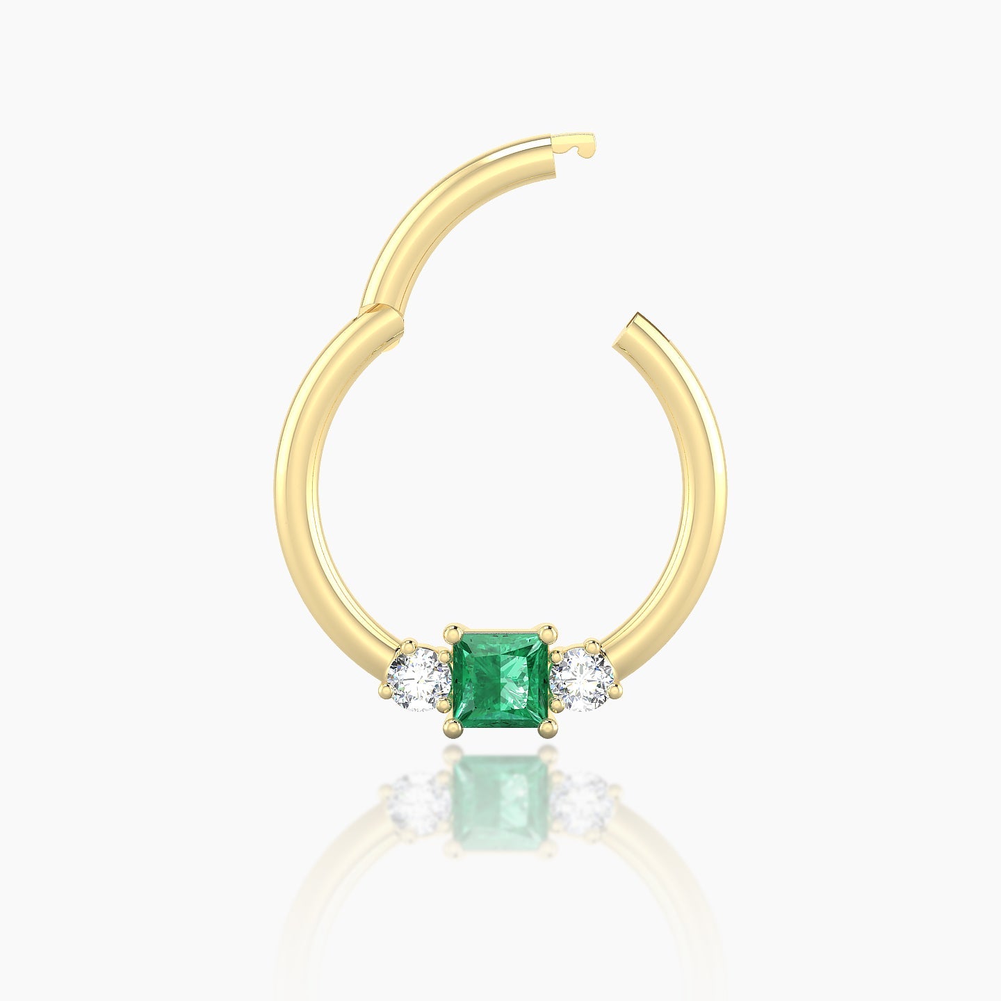 Grace | 18k Yellow Gold 9.5 mm Trilogy Princess Emerald & Diamond Daith Piercing