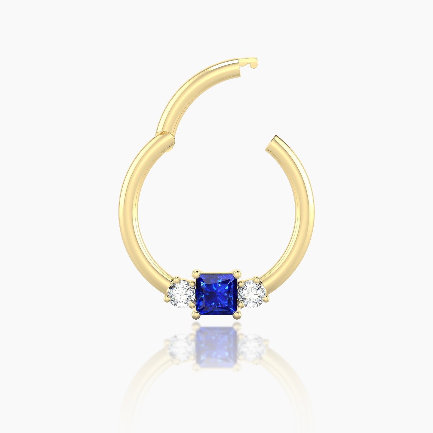 Grace | 18k Yellow Gold 9.5 mm Trilogy Princess Sapphire & Diamond Daith Piercing