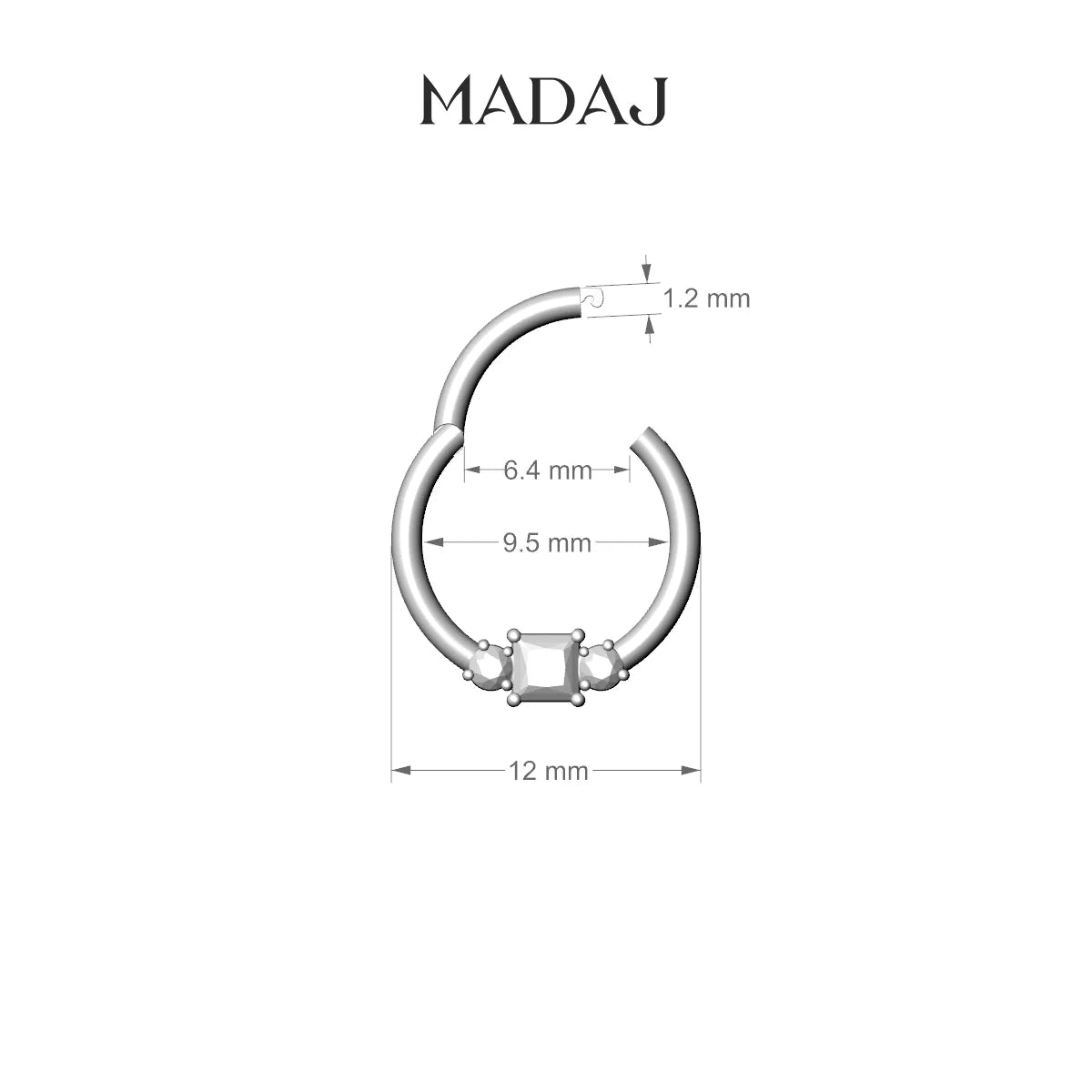 Grace | 18k Rose Gold 9.5 mm Trilogy Princess Diamond Daith Piercing