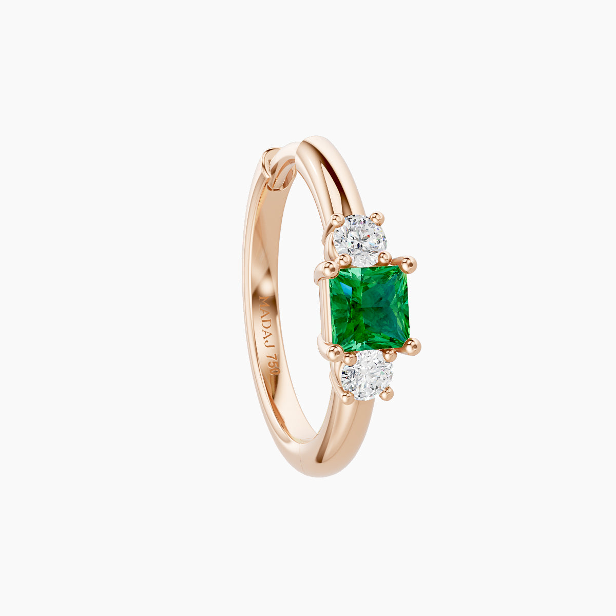 Grace | 18k Rose Gold 9.5 mm Trilogy Princess Emerald & Diamond Hoop Piercing