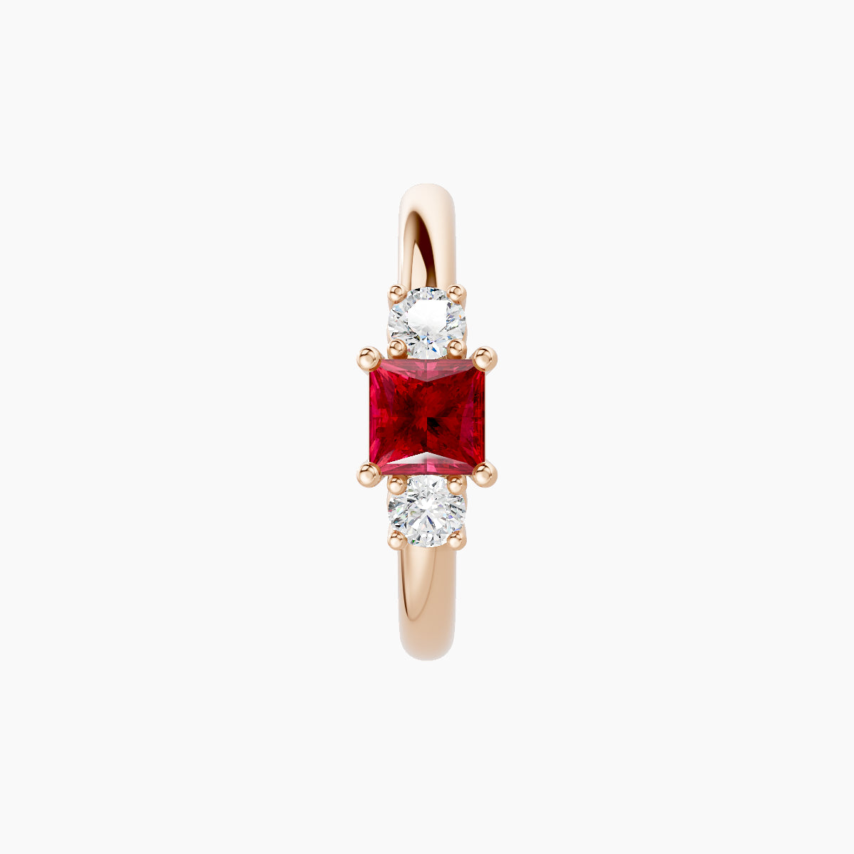 Grace | 18k Rose Gold 9.5 mm Trilogy Princess Ruby & Diamond Hoop Piercing