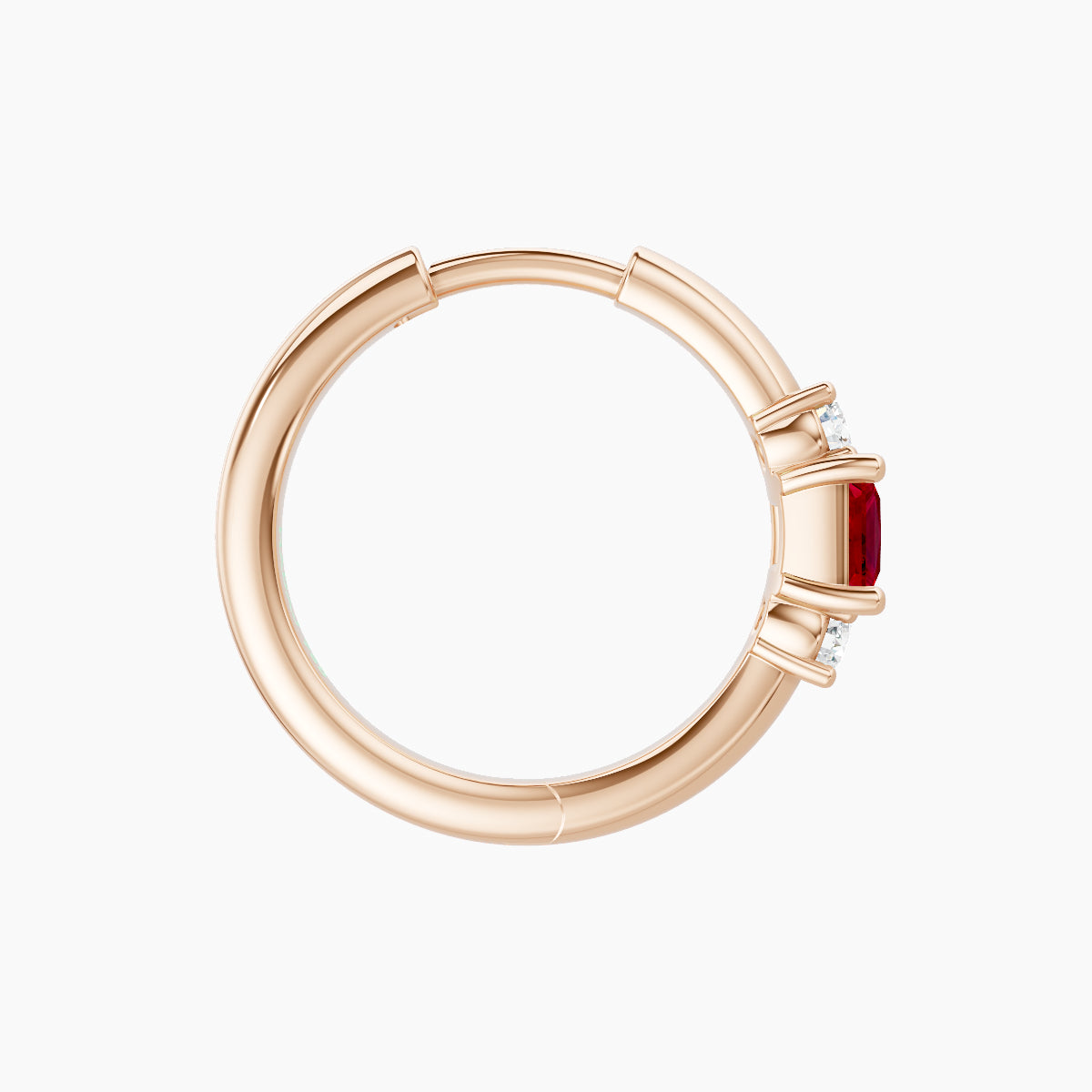 Grace | 18k Rose Gold 9.5 mm Trilogy Princess Ruby & Diamond Hoop Piercing
