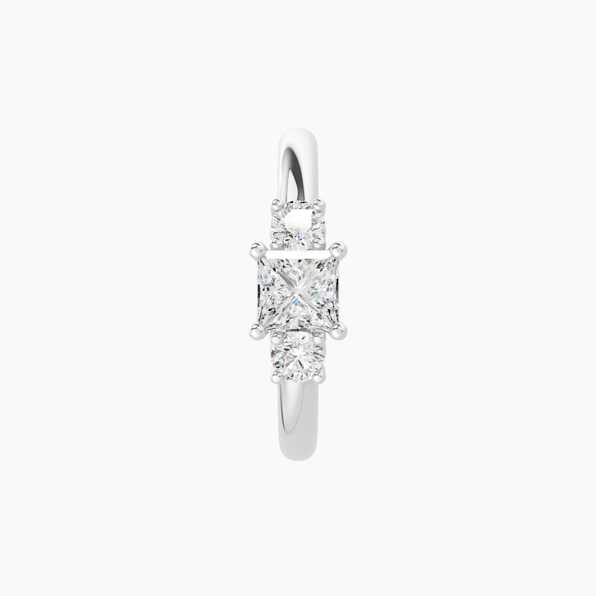 Grace | 18k White Gold 9.5 mm Trilogy Princess Diamond Hoop Piercing