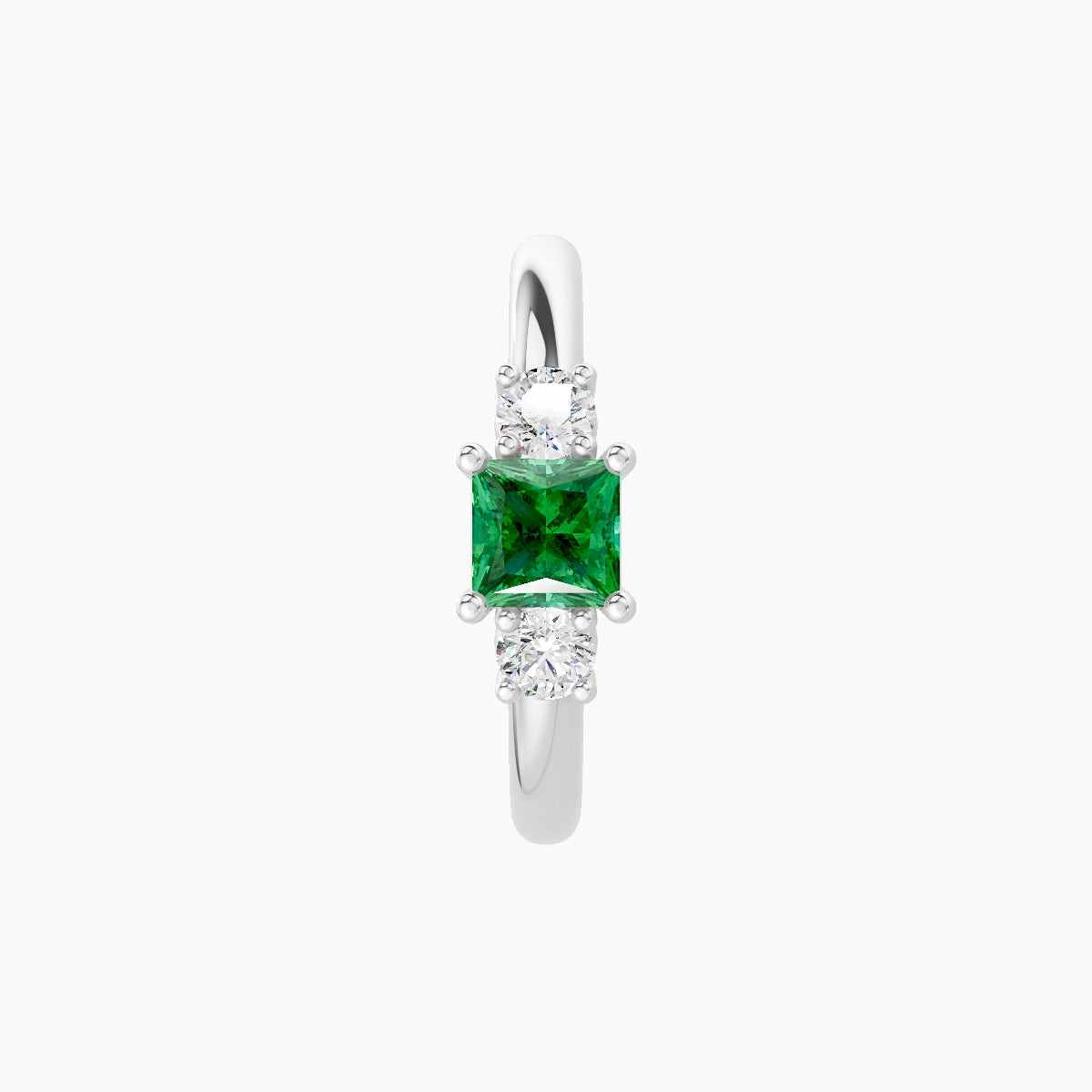 Grace | 18k White Gold 9.5 mm Trilogy Princess Emerald & Diamond Hoop Piercing