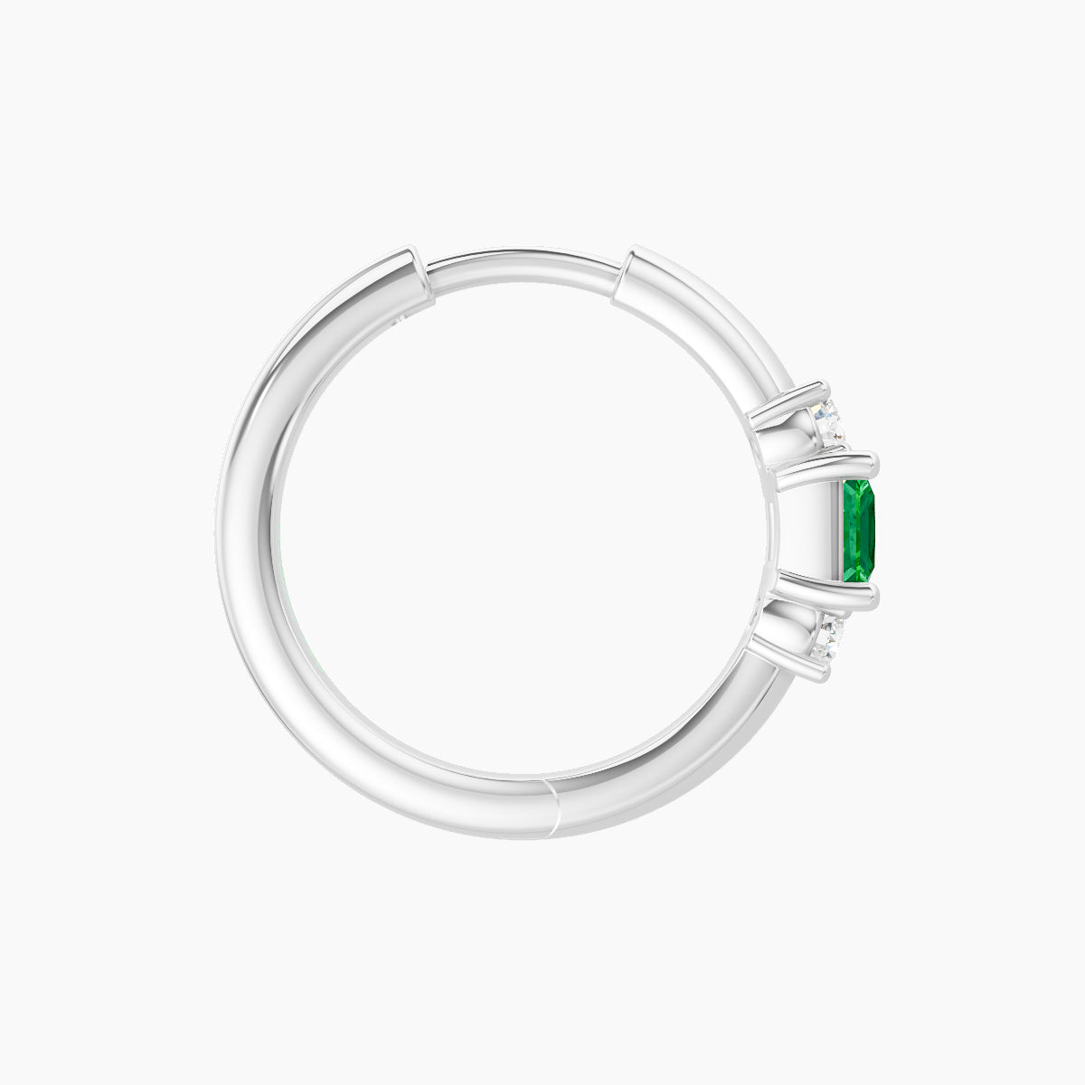 Grace | 18k White Gold 9.5 mm Trilogy Princess Emerald & Diamond Hoop Piercing