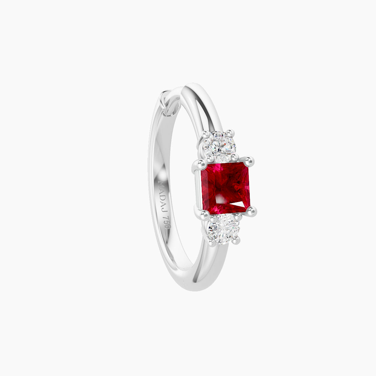 Grace | 18k White Gold 9.5 mm Trilogy Princess Ruby & Diamond Hoop Piercing