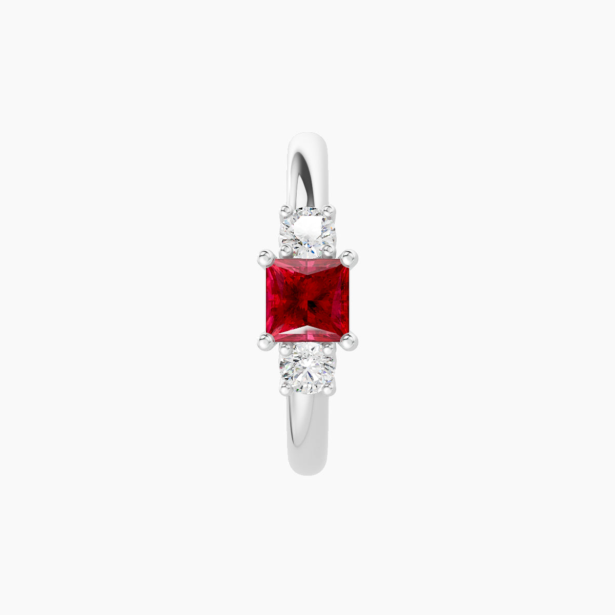 Grace | 18k White Gold 9.5 mm Trilogy Princess Ruby & Diamond Hoop Piercing