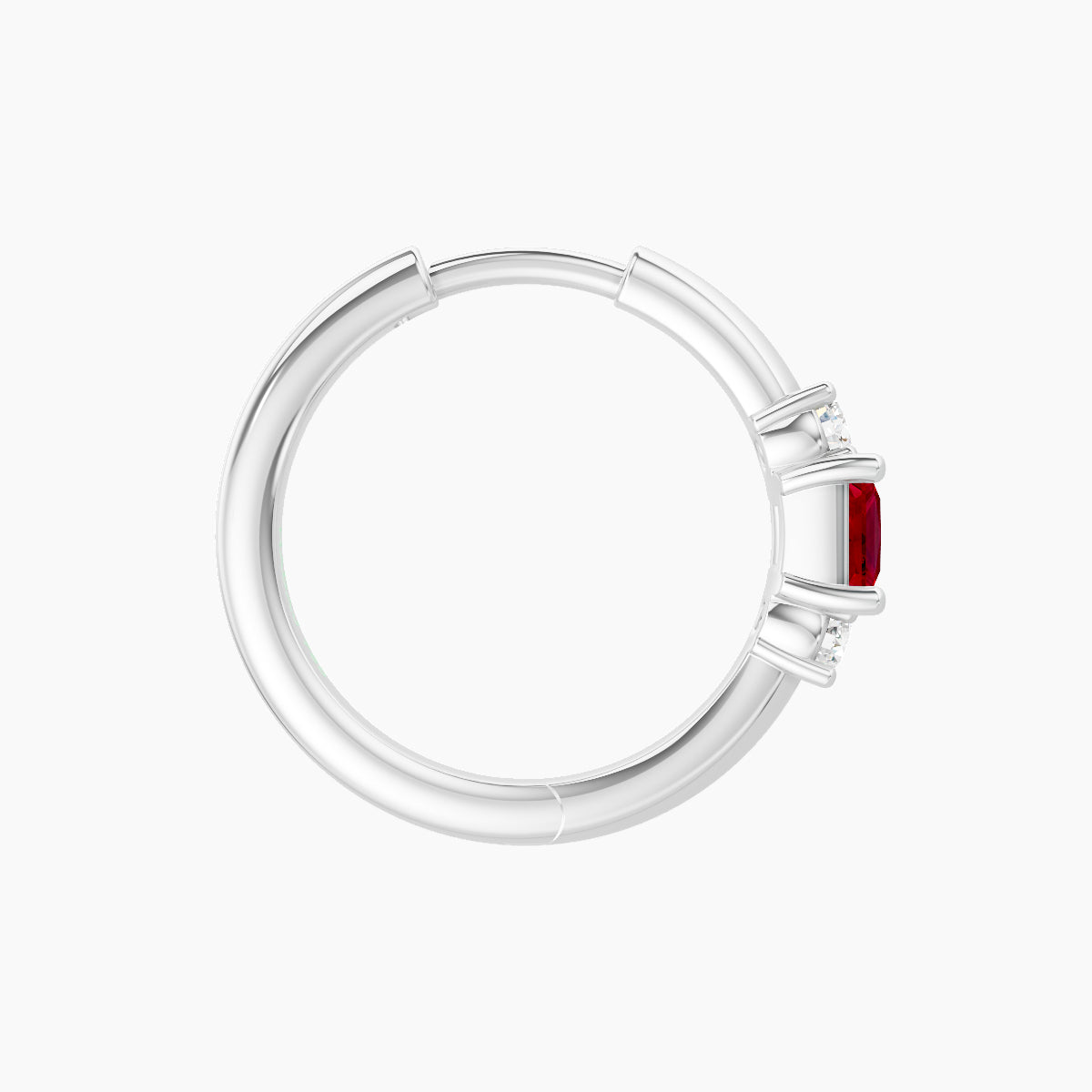 Grace | 18k White Gold 9.5 mm Trilogy Princess Ruby & Diamond Hoop Piercing