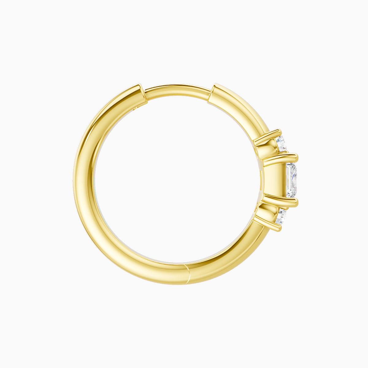 Grace | 18k Yellow Gold 9.5 mm Trilogy Princess Diamond Hoop Piercing
