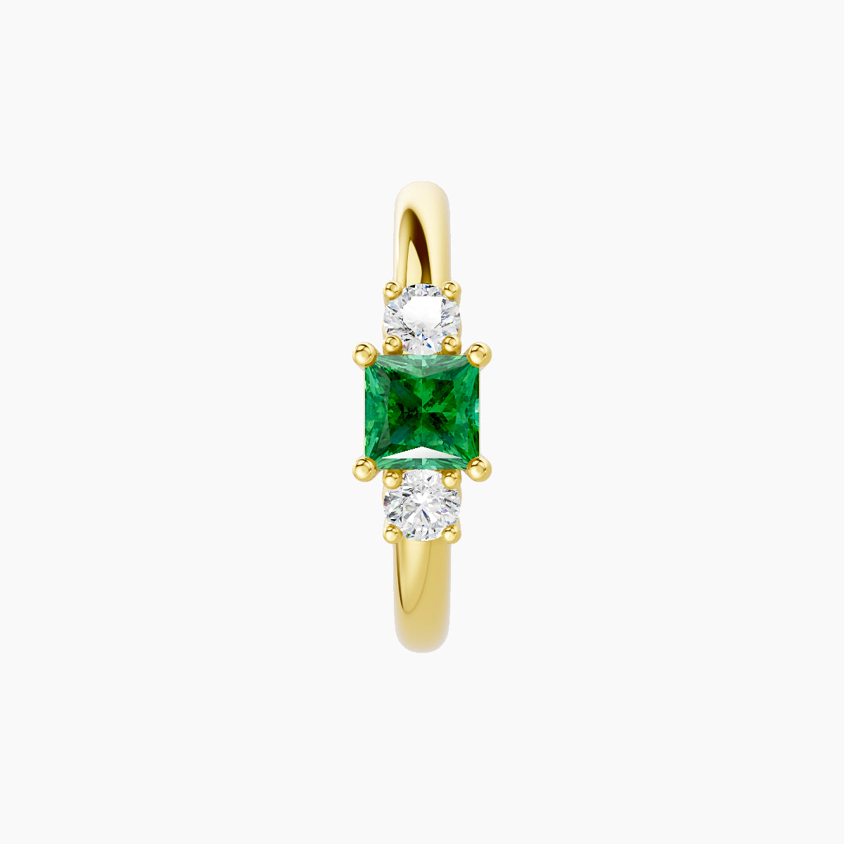 Grace | 18k Yellow Gold 9.5 mm Trilogy Princess Emerald & Diamond Hoop Piercing