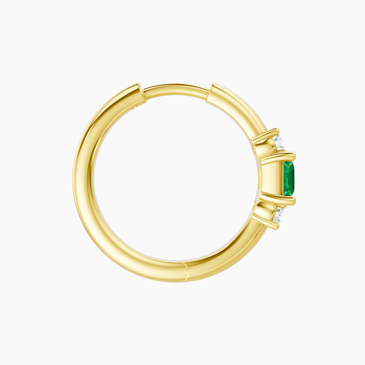 Grace | 18k Yellow Gold 9.5 mm Trilogy Princess Emerald & Diamond Hoop Piercing