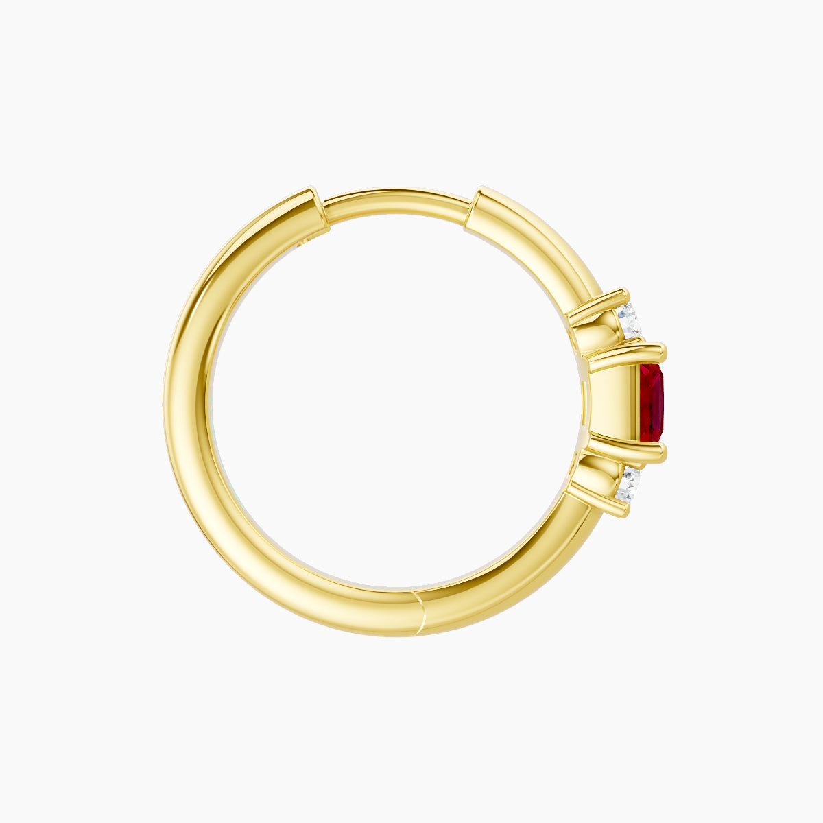Grace | 18k Yellow Gold 9.5 mm Trilogy Princess Ruby & Diamond Hoop Piercing