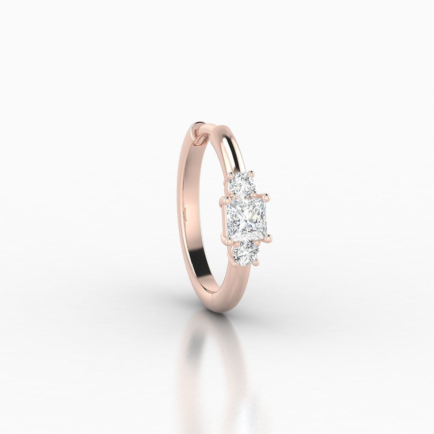 Grace | 18k Rose Gold 9.5 mm Trilogy Princess Diamond Hoop Piercing