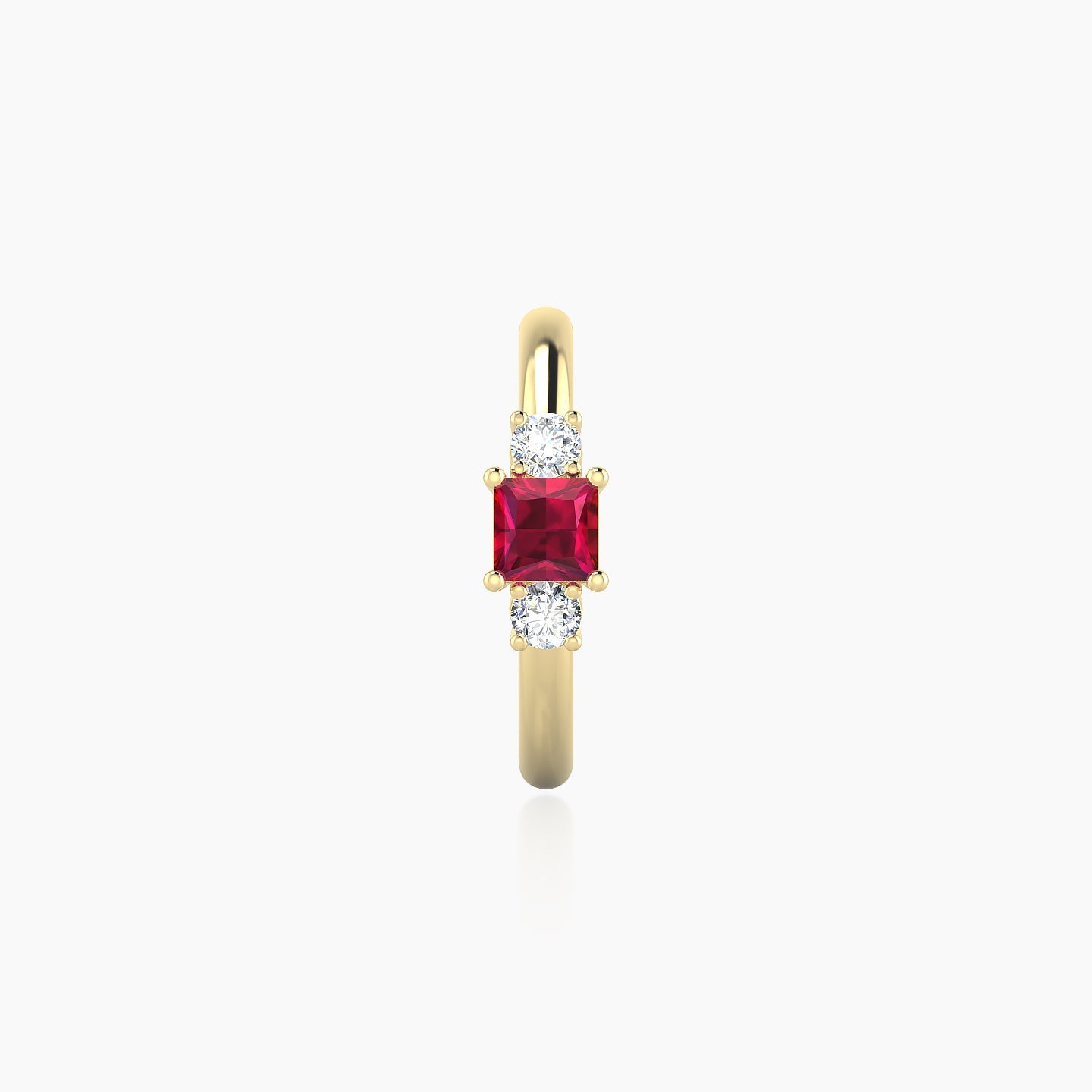 Grace | 18k Yellow Gold 9.5 mm Trilogy Princess Ruby & Diamond Hoop Piercing