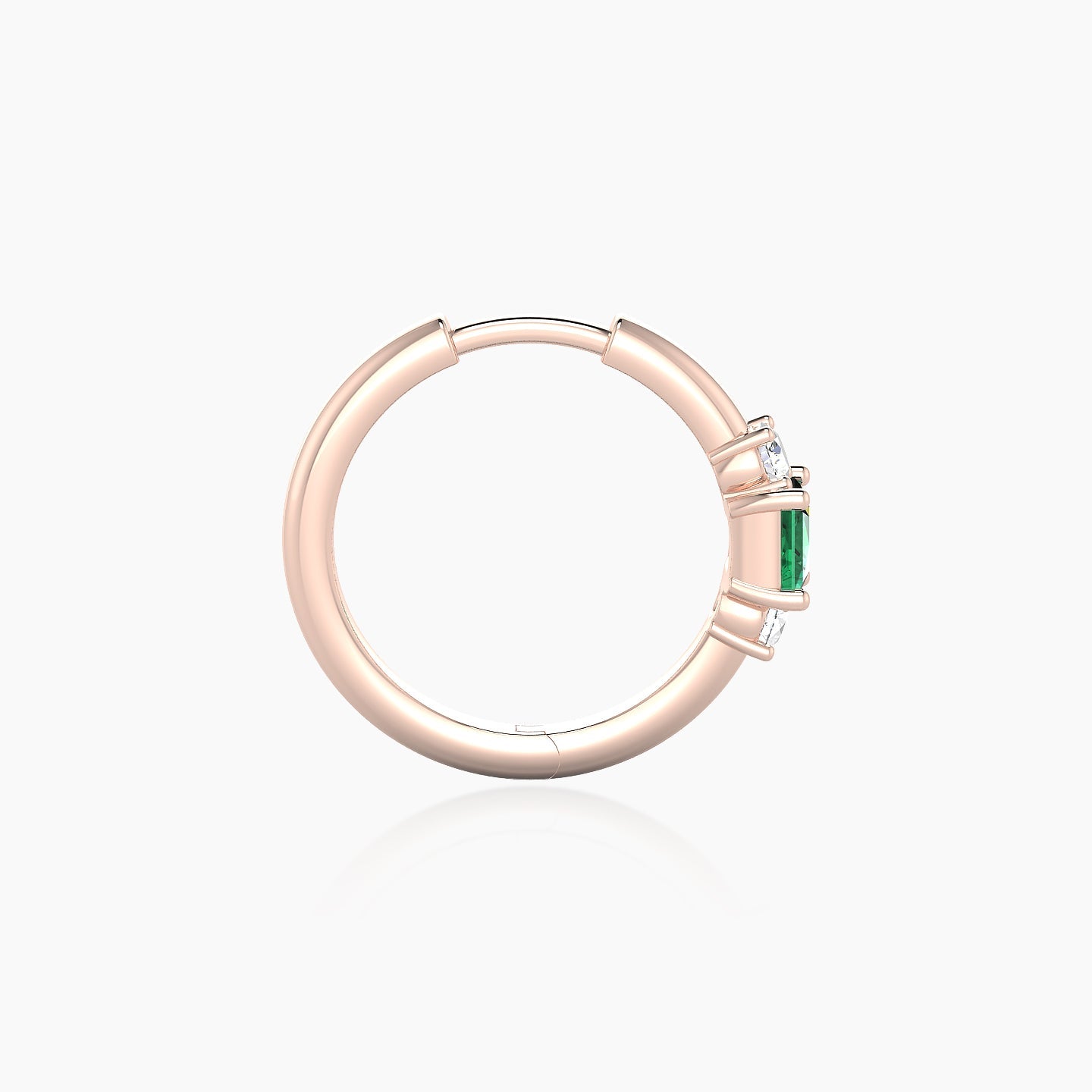 Grace | 18k Rose Gold 9.5 mm Trilogy Princess Emerald & Diamond Hoop Piercing