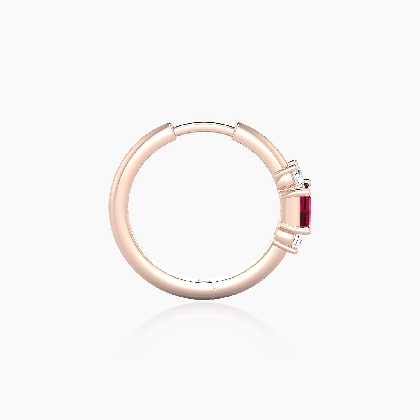 Grace | 18k Rose Gold 9.5 mm Trilogy Princess Ruby & Diamond Hoop Piercing