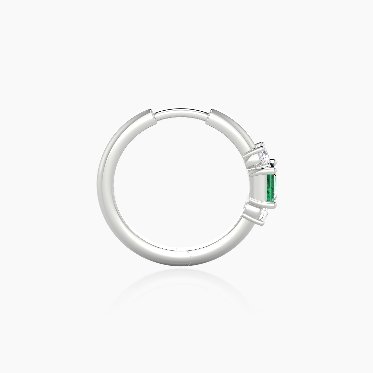 Grace | 18k White Gold 9.5 mm Trilogy Princess Emerald & Diamond Hoop Piercing