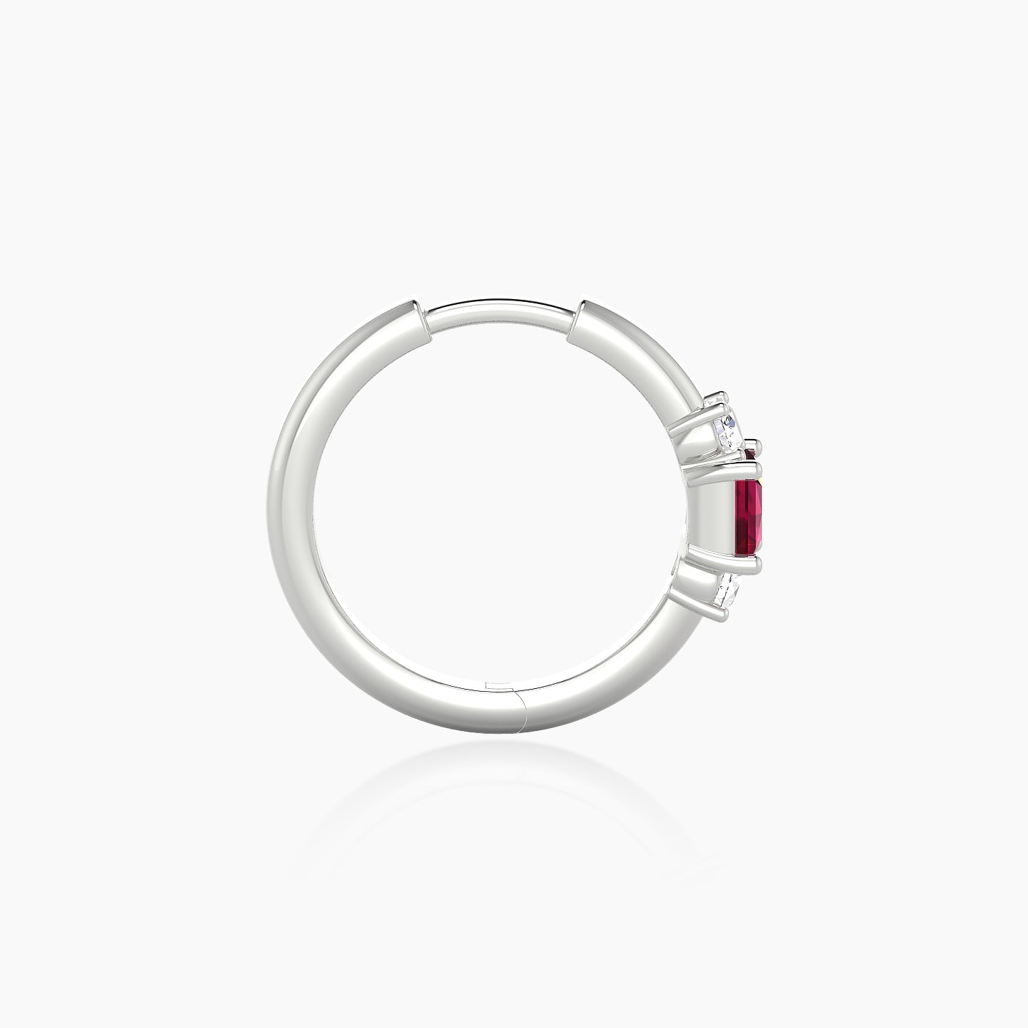 Grace | 18k White Gold 9.5 mm Trilogy Princess Ruby & Diamond Hoop Piercing