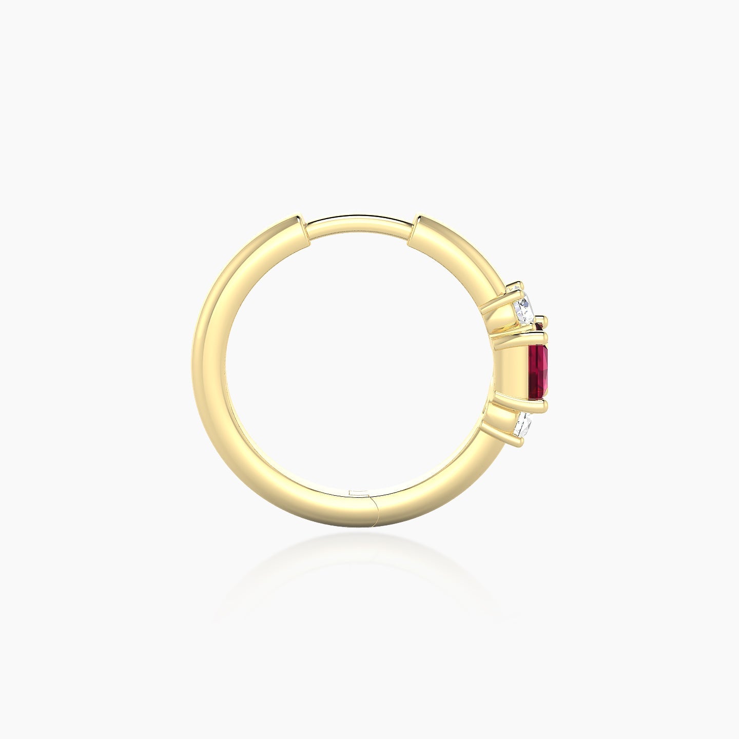 Grace | 18k Yellow Gold 9.5 mm Trilogy Princess Ruby & Diamond Hoop Piercing