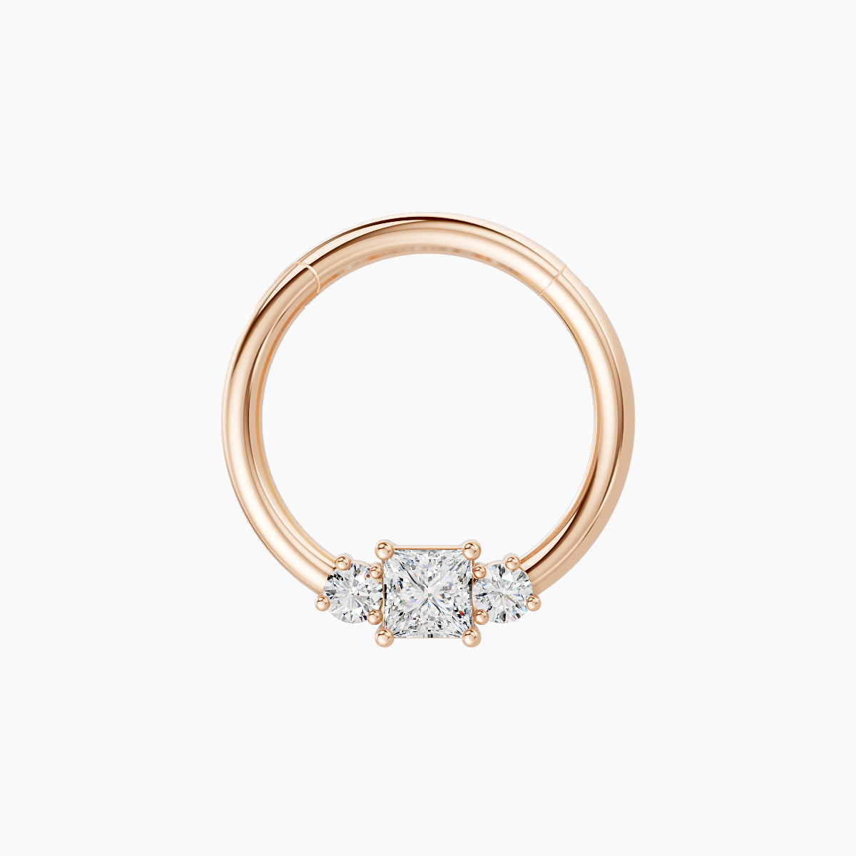 Grace | 18k Rose Gold 9.5 mm Trilogy Princess Diamond Septum Piercing