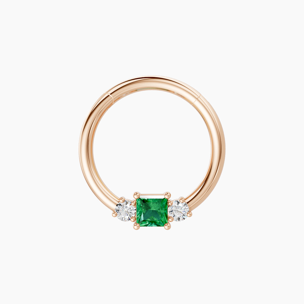 Grace | 18k Rose Gold 9.5 mm Trilogy Princess Emerald & Diamond Septum Piercing