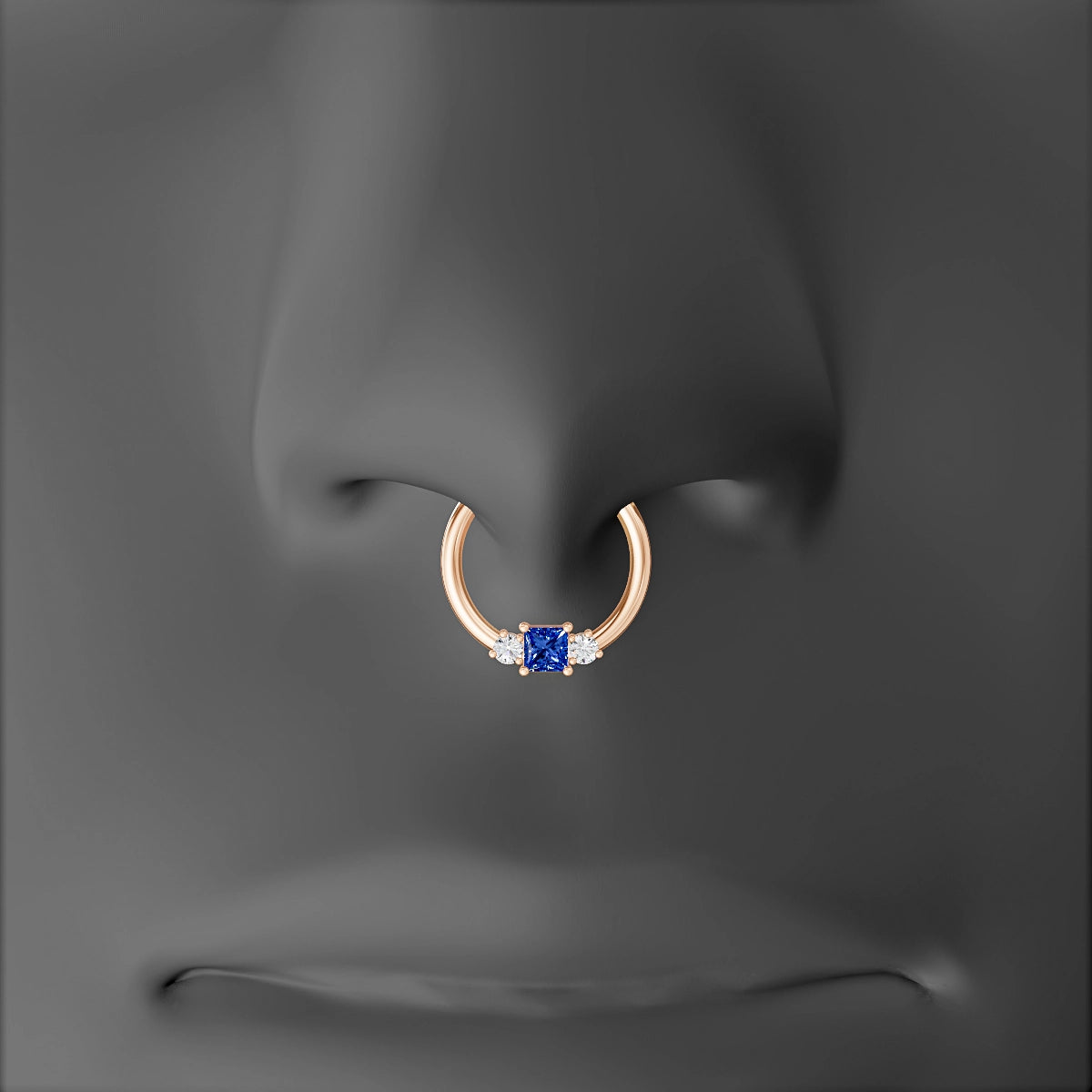 Grace | 18k Rose Gold 9.5 mm Trilogy Princess Sapphire & Diamond Septum Piercing