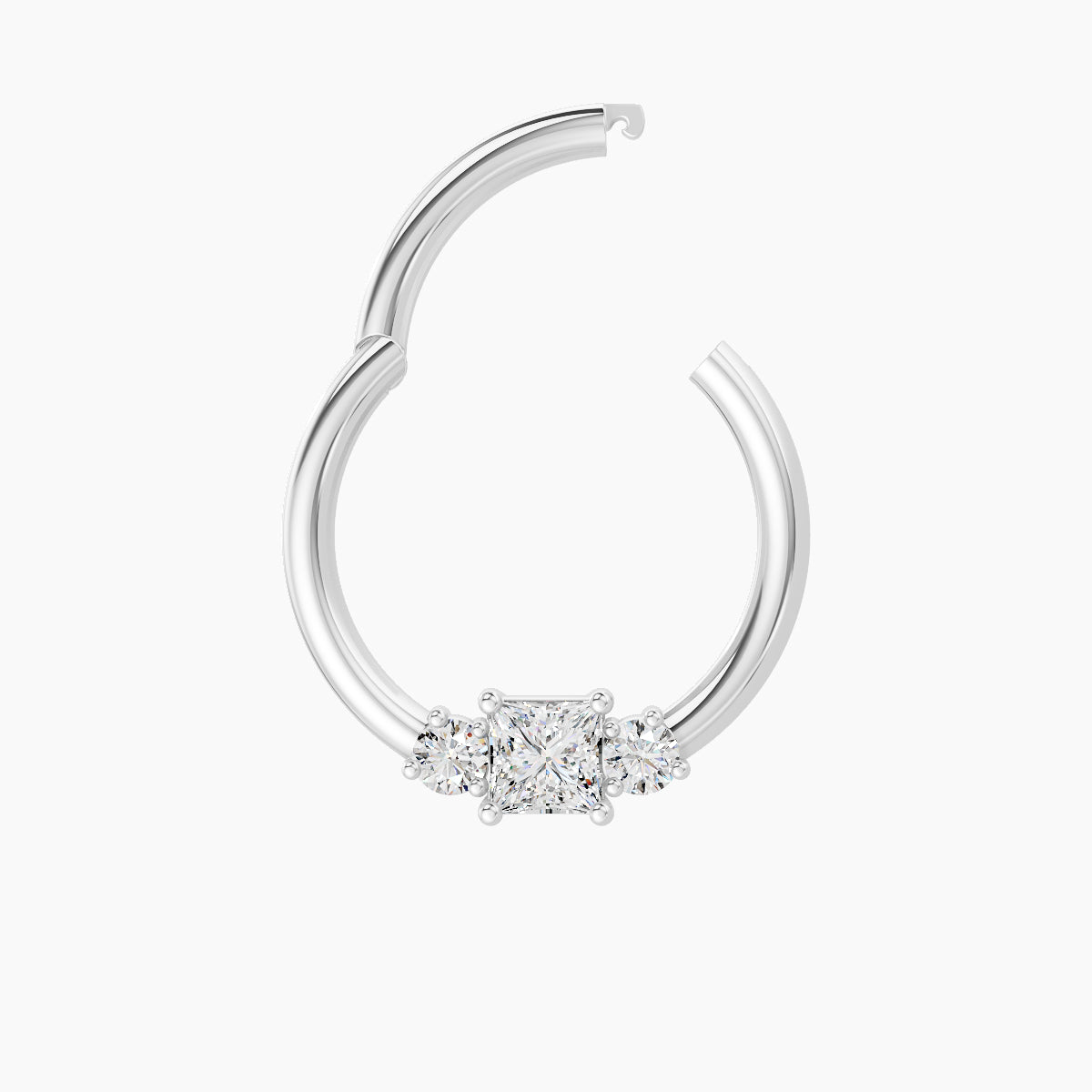 Grace | 18k White Gold 9.5 mm Trilogy Princess Diamond Septum Piercing