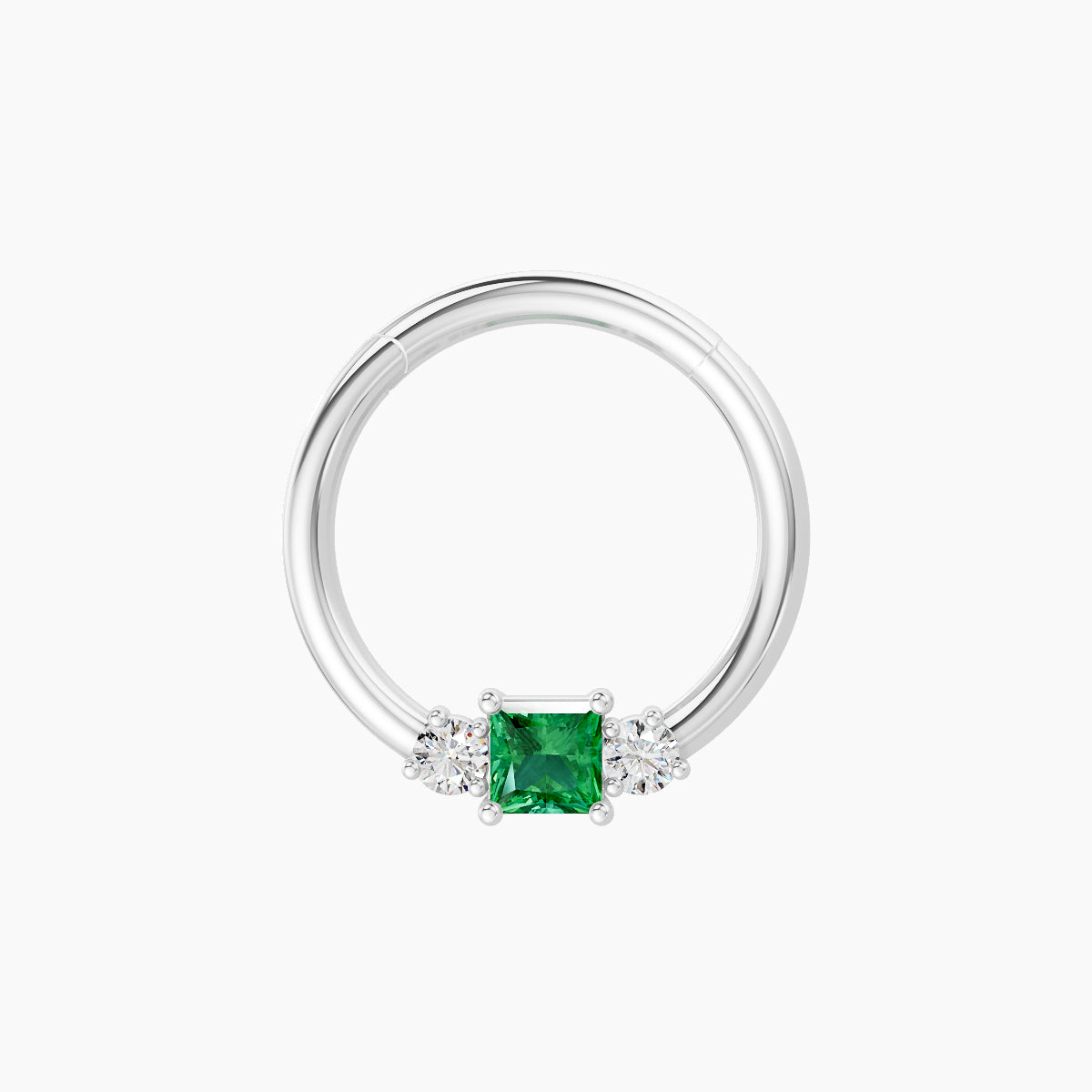 Grace | 18k White Gold 9.5 mm Trilogy Princess Emerald & Diamond Septum Piercing