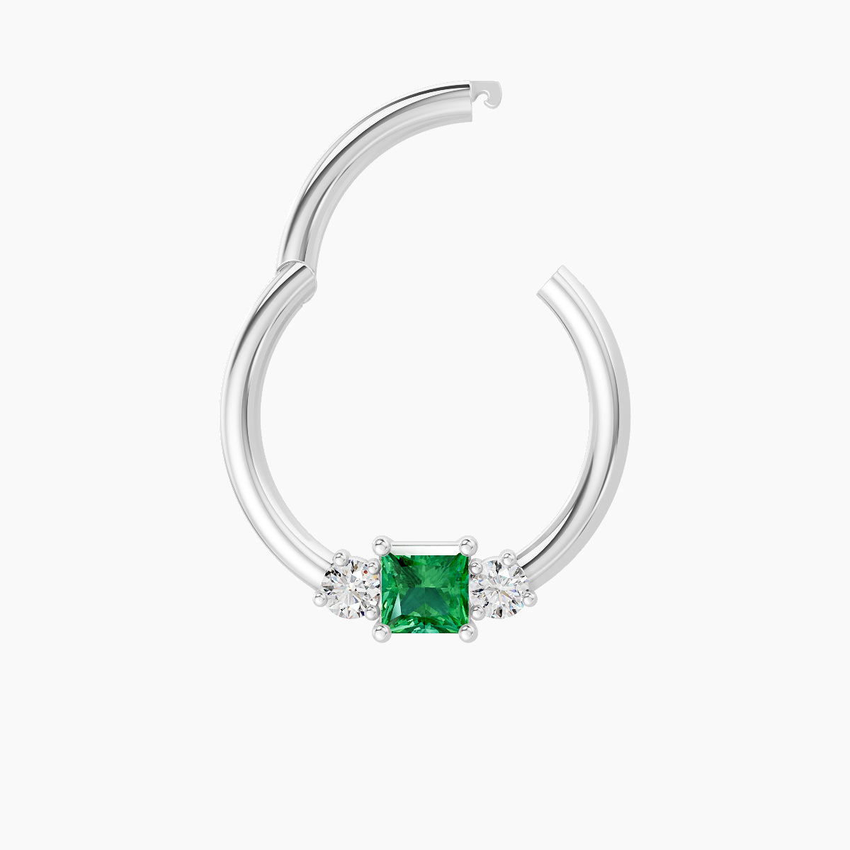 Grace | 18k White Gold 9.5 mm Trilogy Princess Emerald & Diamond Septum Piercing
