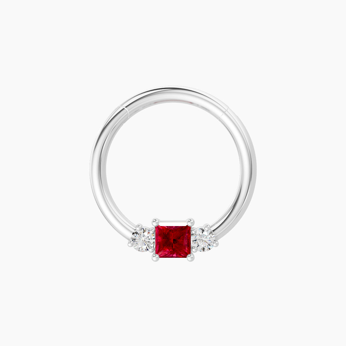 Grace | 18k White Gold 9.5 mm Trilogy Princess Ruby & Diamond Septum Piercing