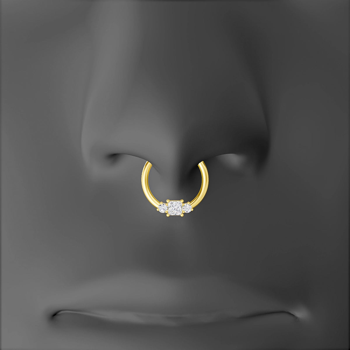 Grace | 18k Yellow Gold 9.5 mm Trilogy Princess Diamond Septum Piercing