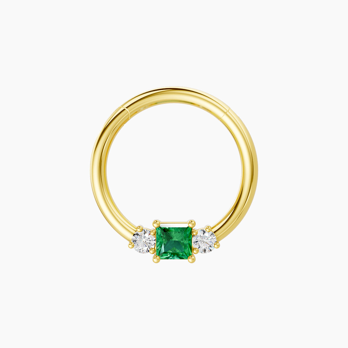 Grace | 18k Yellow Gold 9.5 mm Trilogy Princess Emerald & Diamond Septum Piercing